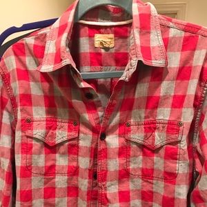Long-Sleeve Red & Gray Plaid Designer Button Down